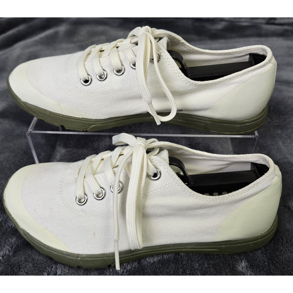 No Bull Canvas‎ Trainer Womens 7.5 Sneaker Ivory Low Top Olive Lace Up Shoes
